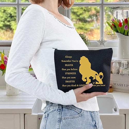 Miniatura 6 de LEVLO Bolsa de maquillaje cosmética de león de dibujos animados para fanáticos del león, regalo You Are Braver Stronger Smarter Than You Think