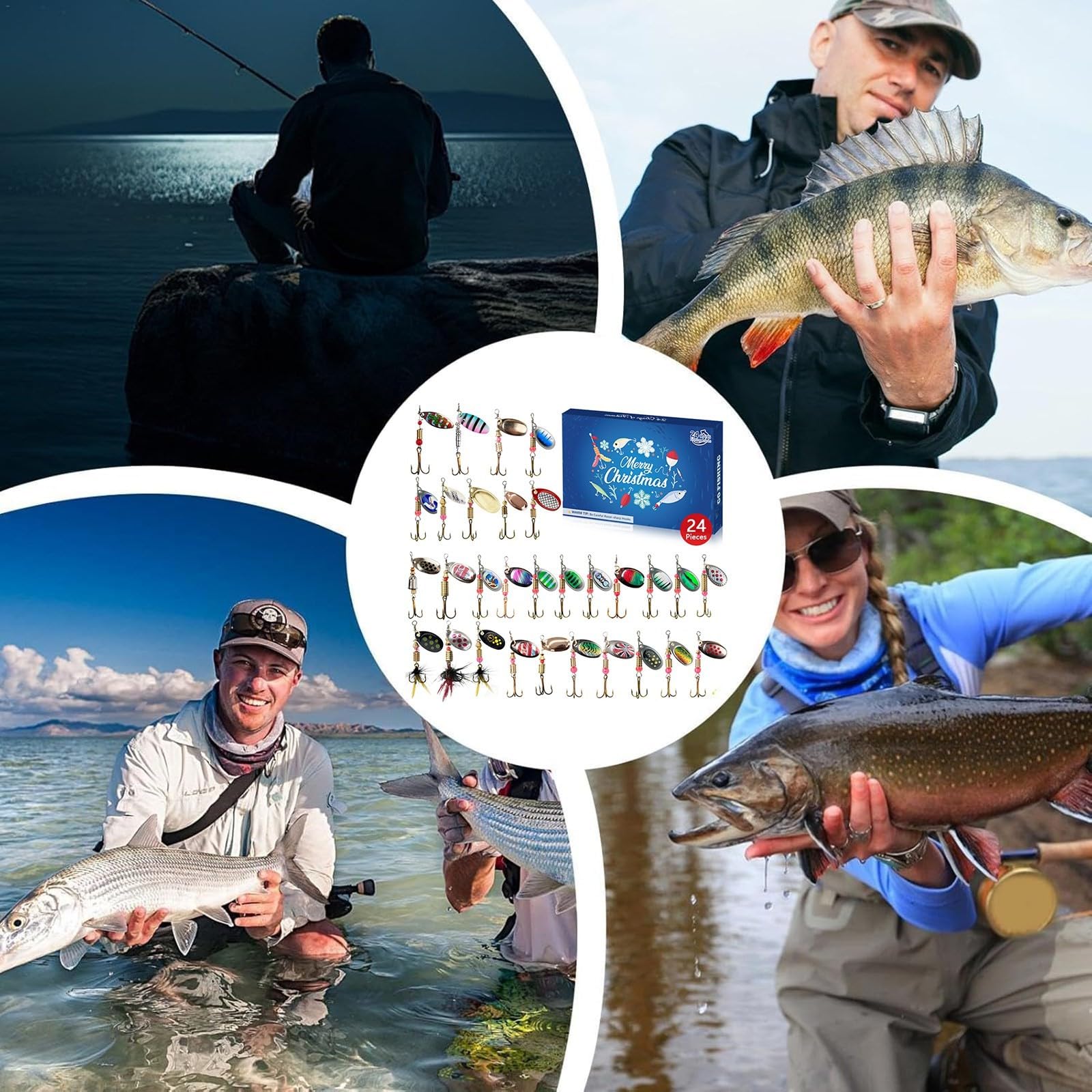 Calendario de Adviento de Navidad 2024 para adultos, hombres, adolescentes y niños, 24 días de Navidad, cuenta regresiva, señuelo de pesca, juego de aparejos de pesca sorpresa de Navidad, regalo para