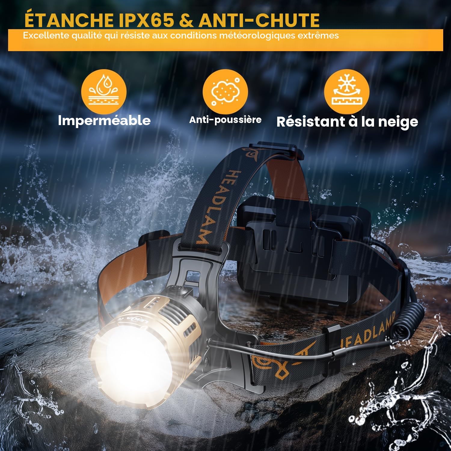 LEKIA Lampe Frontale LED Ultra Puissante, Rechargeable Camping Lampe Frontale 100000LM avec Détecteur de Mouvement, 7 Modes Zoomable Frontale Réglable à 90 °, Batterie 9000mAh Étanche Lampe Camping