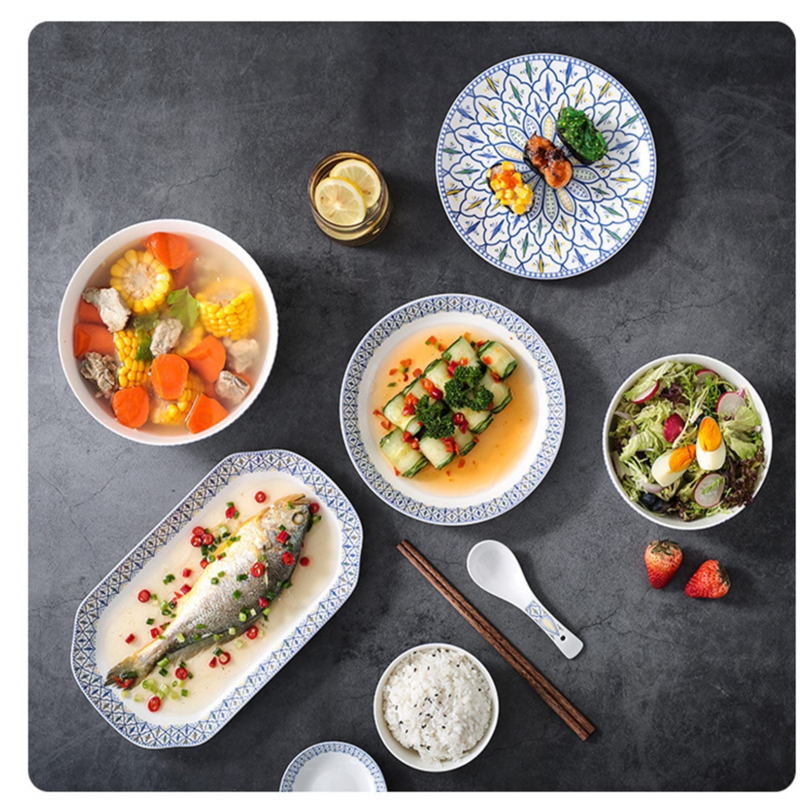 Service de Table en céramique pour 6 à 25 pièces, Service de Vaisselle, Services de Table de Cuisine avec Assiettes Plates, Assiettes à Salade et Bols, Lavable (