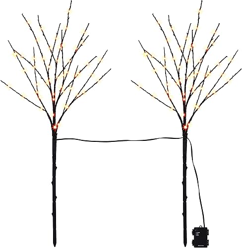 Miniatura 9 de Ramas de árbol artificiales iluminadas, Halloween, negras, 30 pulgadas, 100 LED, luces naranja, temporizador, opera con pilas, impermeable,