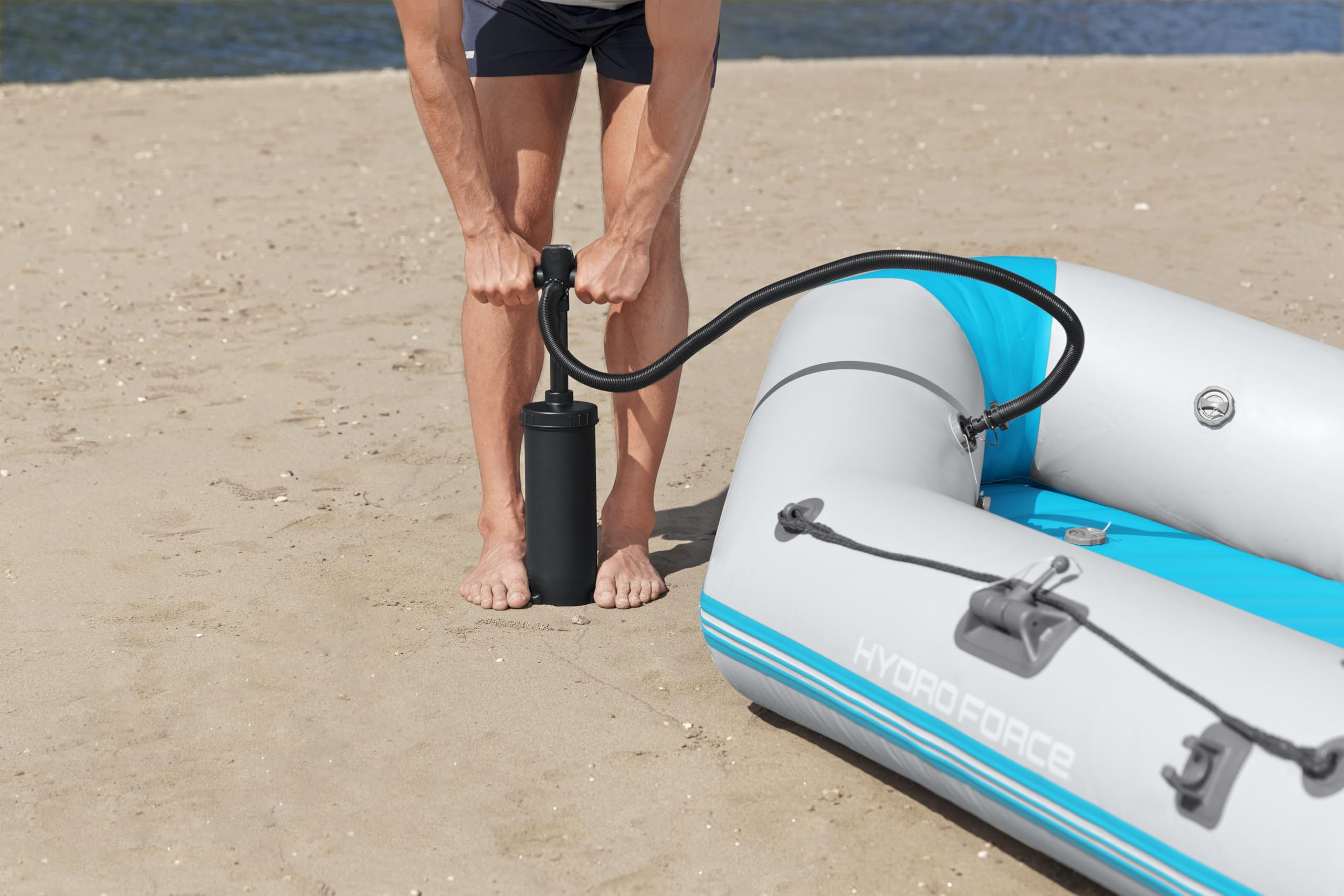 Bestway Hydro Force Sportboot Komplett-Set Corinth Elite, 230 x 130 x 33 cm, 2 Erwachsene, bis 280 kg, 3 Luftkammern, TriTech-Material, aufblasbarer Boden, Motorenhalterung, Ruder, Pumpe, Tasche