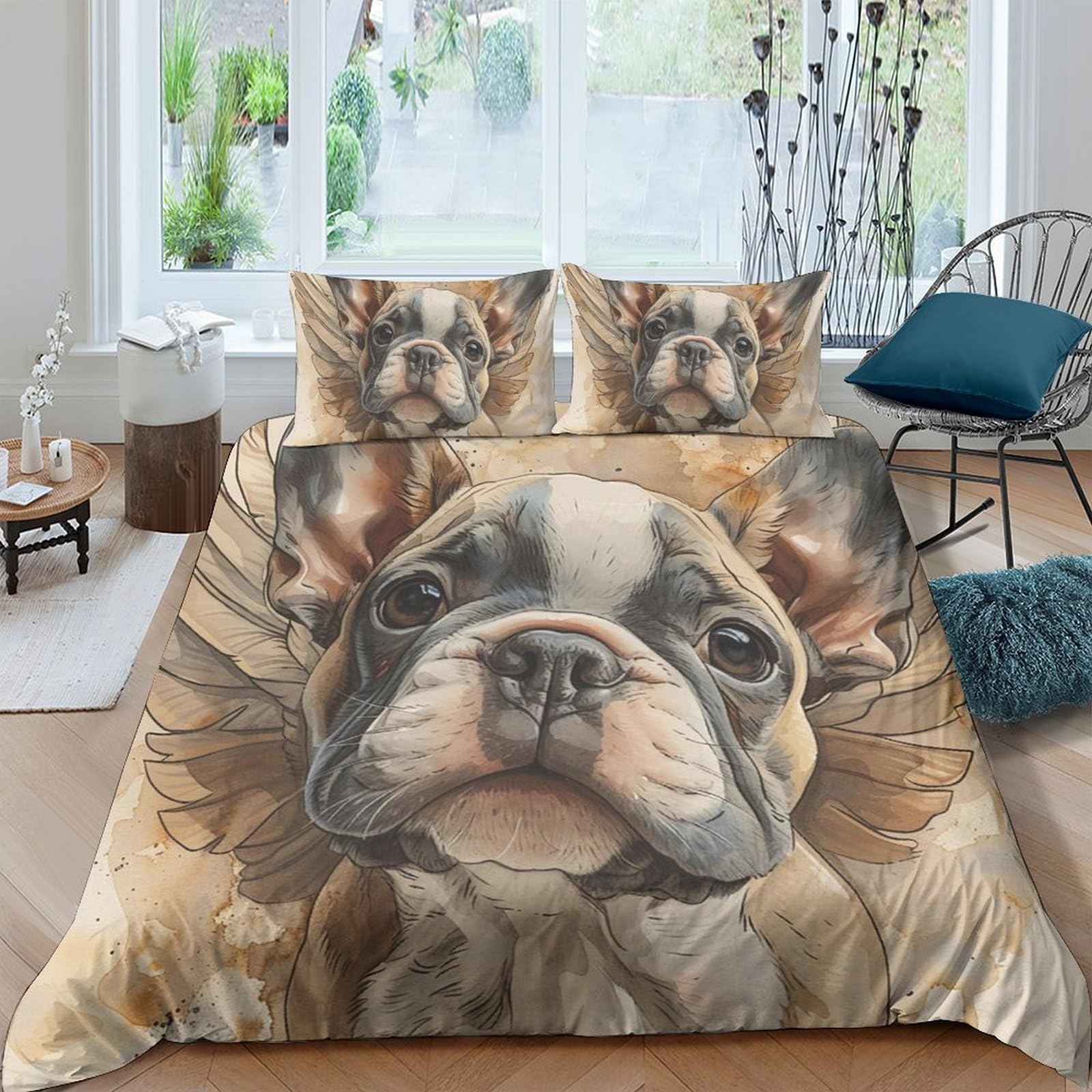 Ctjqhvkz Style-6 3D Printed French Bulldog Fitted Sheet Microfiber Soft Breathable Dog Bed Cover For Bedroom Guest Room Decor Easy Care Single（135X200cm）