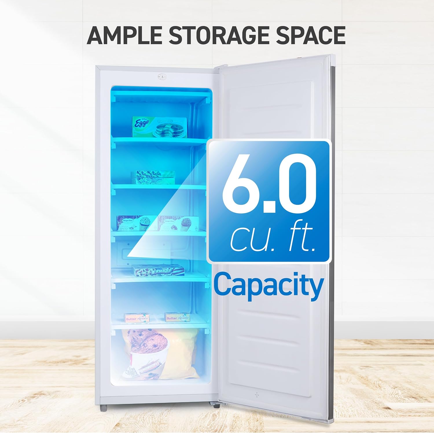 Commercial Cool Upright Freezer, Stand Up Freezer 6 Cu Ft with Reversible Door, White with VCM Door