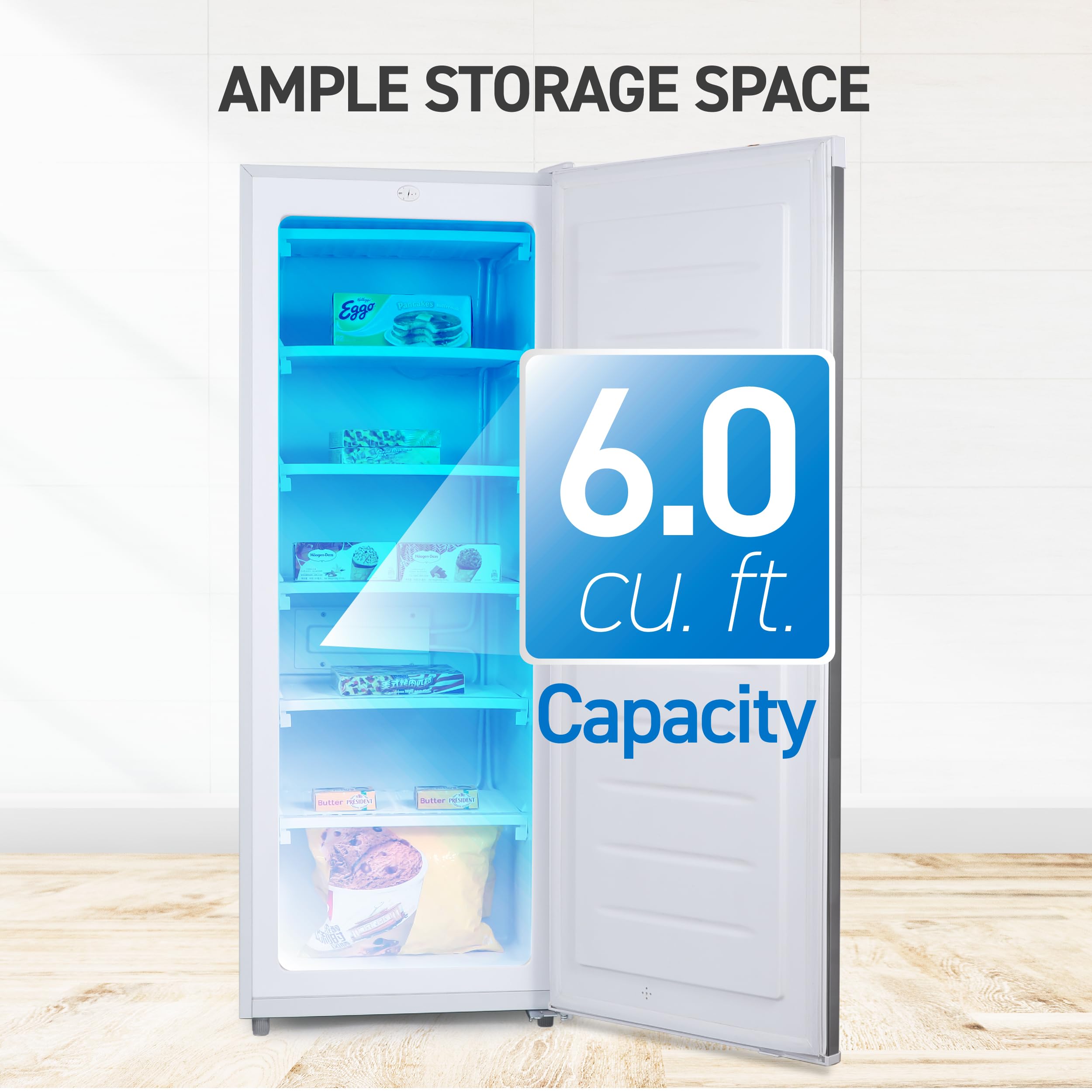 Commercial Cool Upright Freezer, Stand Up Freezer 6 Cu Ft with Reversible Door, White with VCM Door on Fridge.com