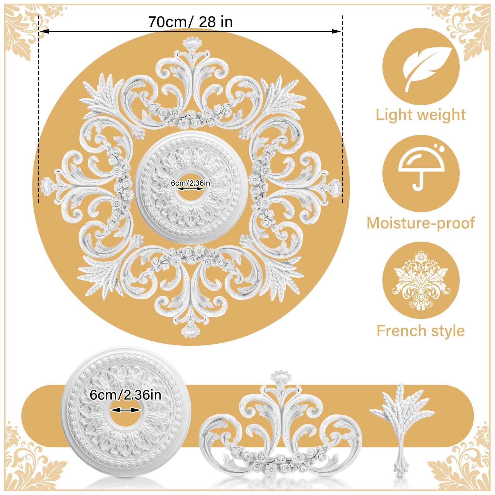 Nuanchu 28'' Large PU Ceiling Medallion for Chandelier Light Fixtures — Amazon image 2