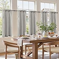 Vista 3 de jinchan Cortinas de Lino a Rayas para Cocina de 45 Pulgadas, Cortinas de Nivel, Estilo de Granja Moderno, Estilo Café, Tratamientos para Ventanas