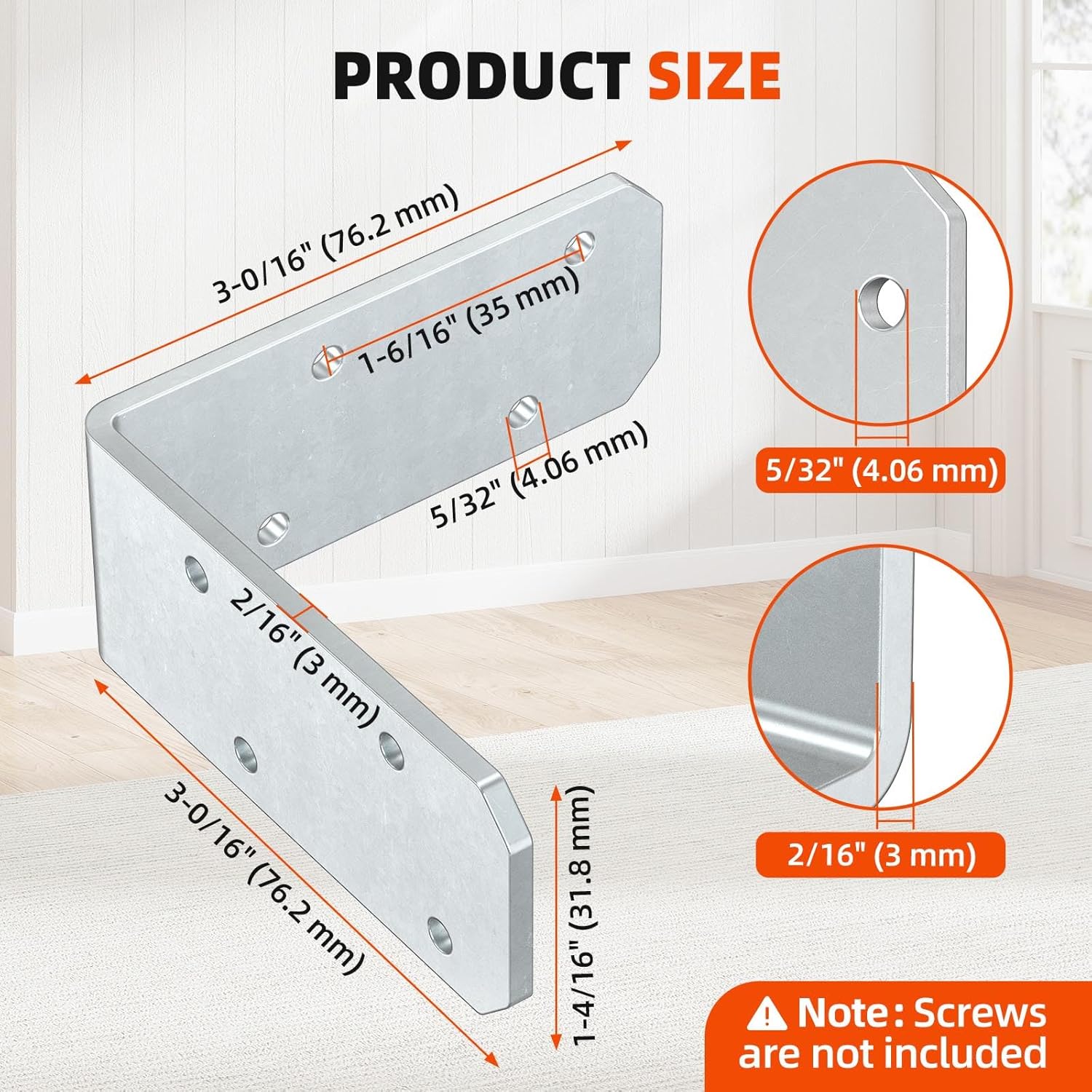 3"×3"×1.2" 90 Degree Galvanized Corner Brace, Heavy Duty L Shape Bracket for Wood Beams, Steel Corner Brackets for Raised Garden Bed, Furniture, Bookshelf, Fence (Galvanized-16PCS)