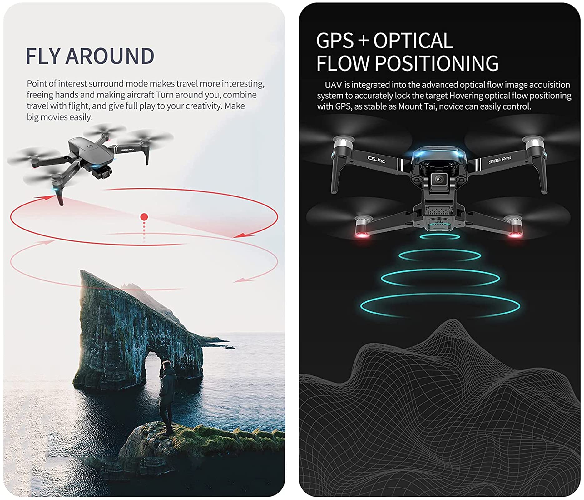GPS Drone with 4K Dual Camera 5G WiFi FPV Drone with Brushless Motor 2km Distance 30 Mins Flight Time RC Quarcopter Follow me Auto Return Home Encircling Flight(Battery*2)