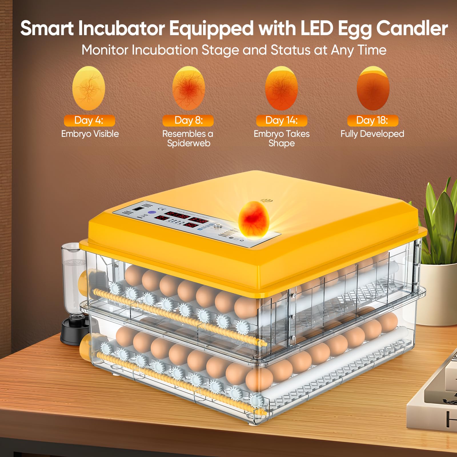 Incubadora totalmente automática, incubadora para 120 huevos, huevos de pato, otros huevos de aves, con rotación automática de huevos, humidificación automática, indicador de humedad