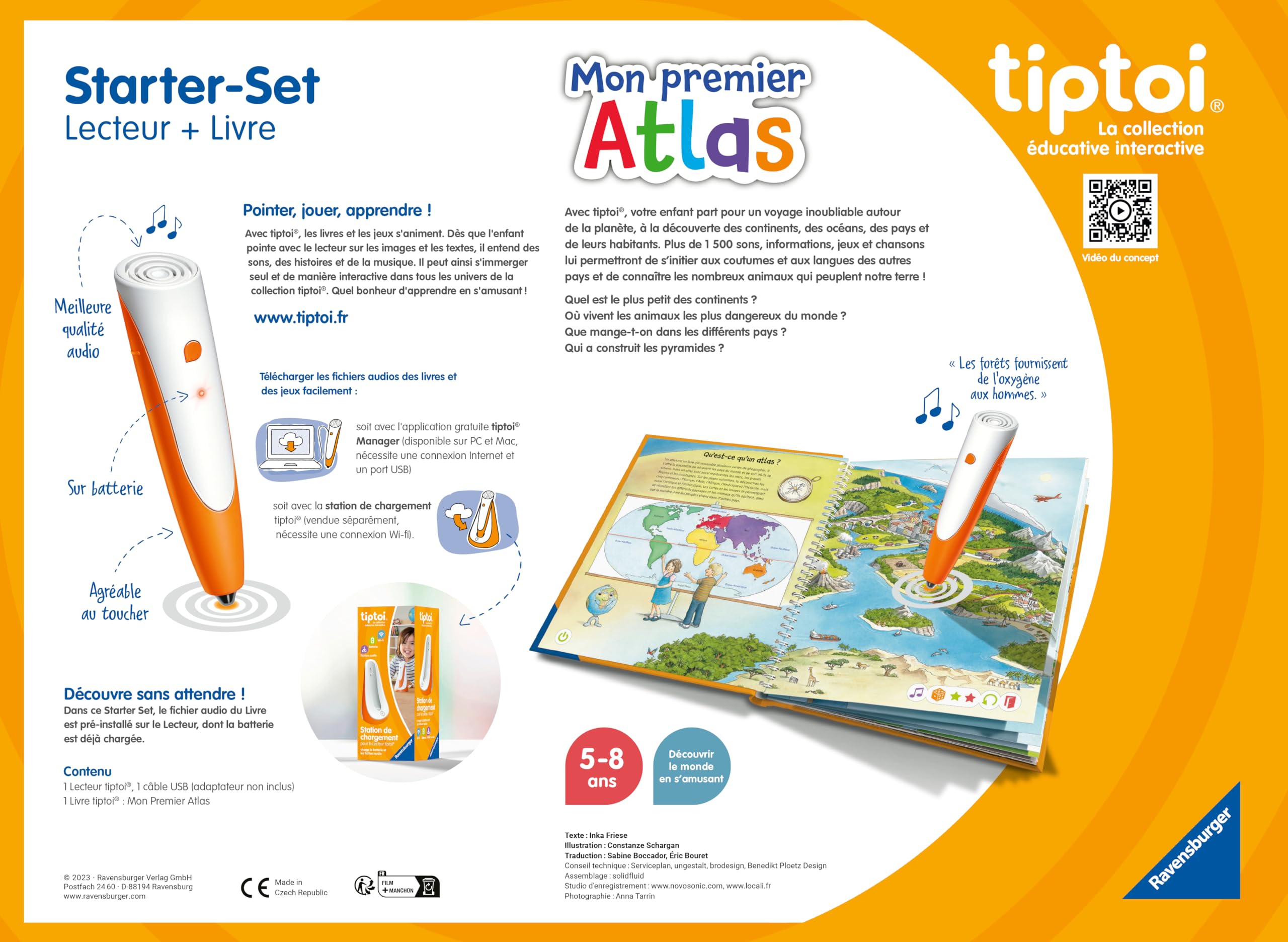 Ravensburger - tiptoi® - Starter Set - Lector + Libro 'My First Atlas' - Juego Educativo electrónico, sin Pantalla - A Partir de 5 años - Versión en francés - 00177