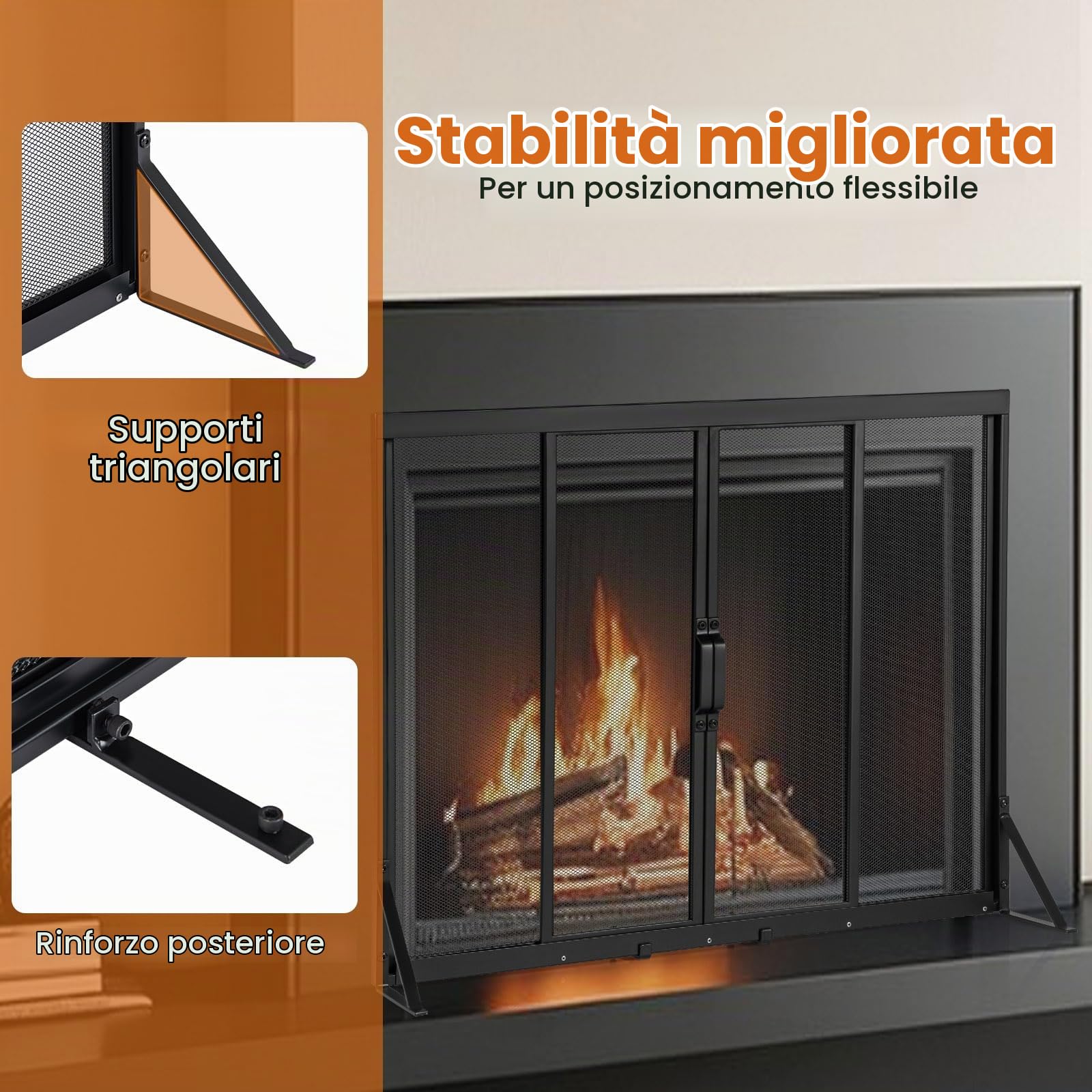 LIFEZEAL Parascintille per Camino a Legna, con Porte Scorrevoli con Maniglia, Paraschizzi per Caminetto, Protezione di Stufa, Grilla a 4 Pannelli, Schermo in Metallo, Rete Decorativa, Nero (89 cm)