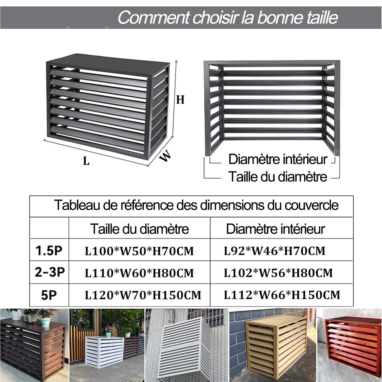 100x70x50cm cache climatiseur exterieur aluminium, caisson anti bruit pompe à chaleur grille cache radiateur protection clim exterieur cache unité extérieure clim Caché Résistant Aux Intempéries Écran