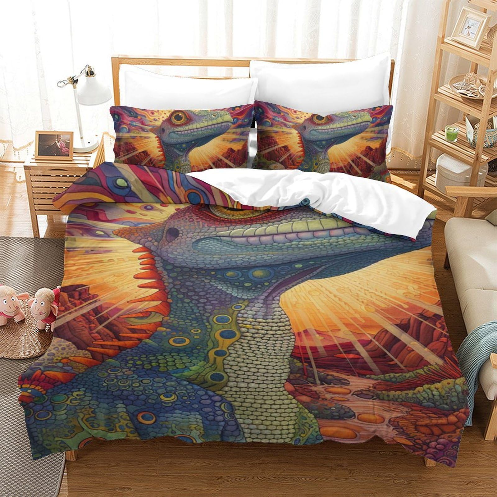 Housse de couette lézard 3D respirante pour un sommeil frais et un lit enfant stylé au quotidien