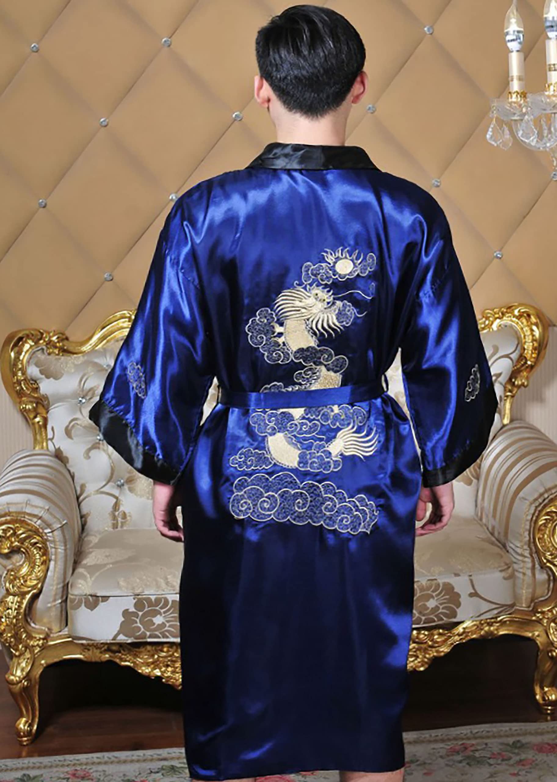 GFM Robe de chambre ou kimono motif dragon chinois pour homme ou unisexe