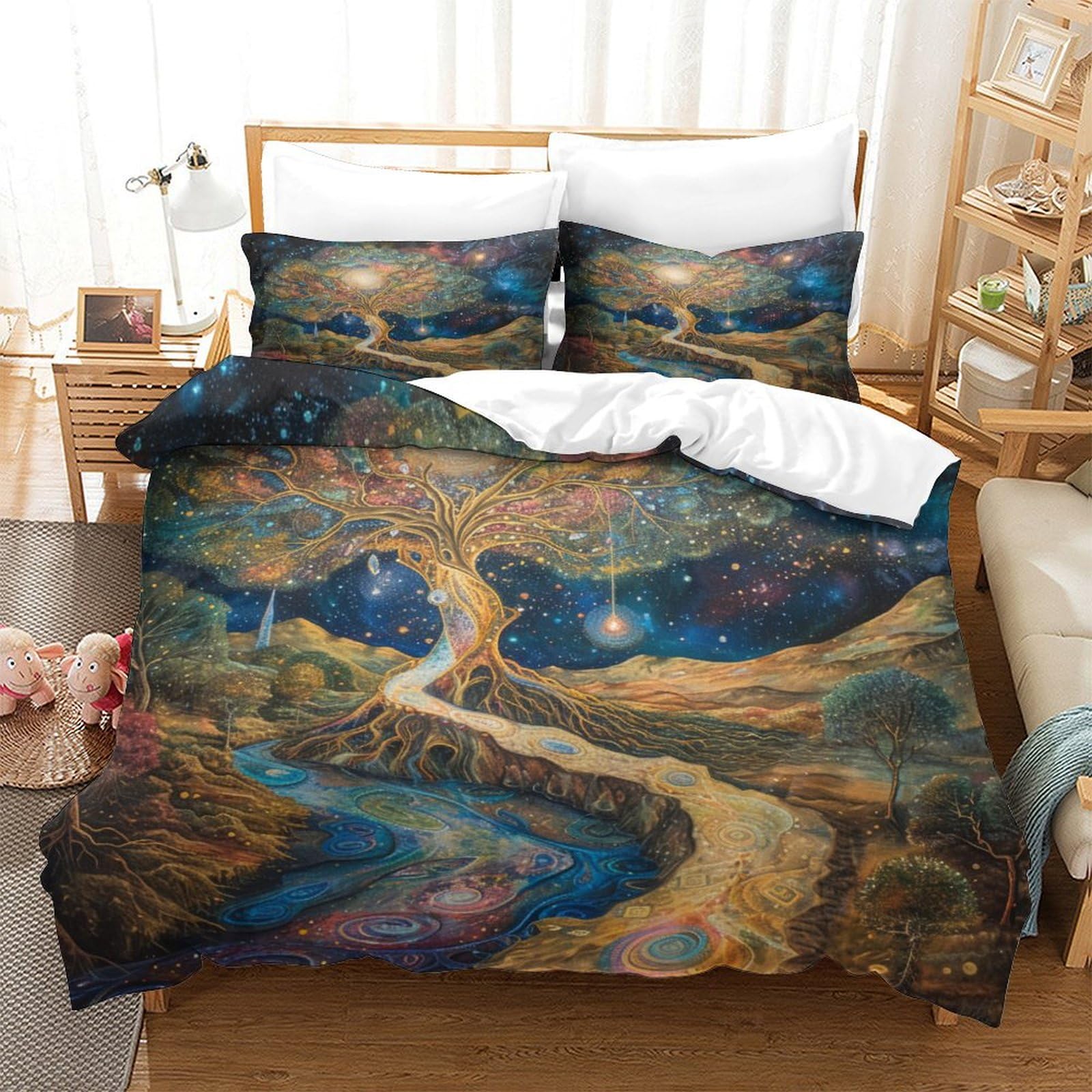 P1S9U7W5Y Artistic Starry Sky 3D Printed Duvet Cover Set 3pcs Microfiber Night Scene Bedding Set Double