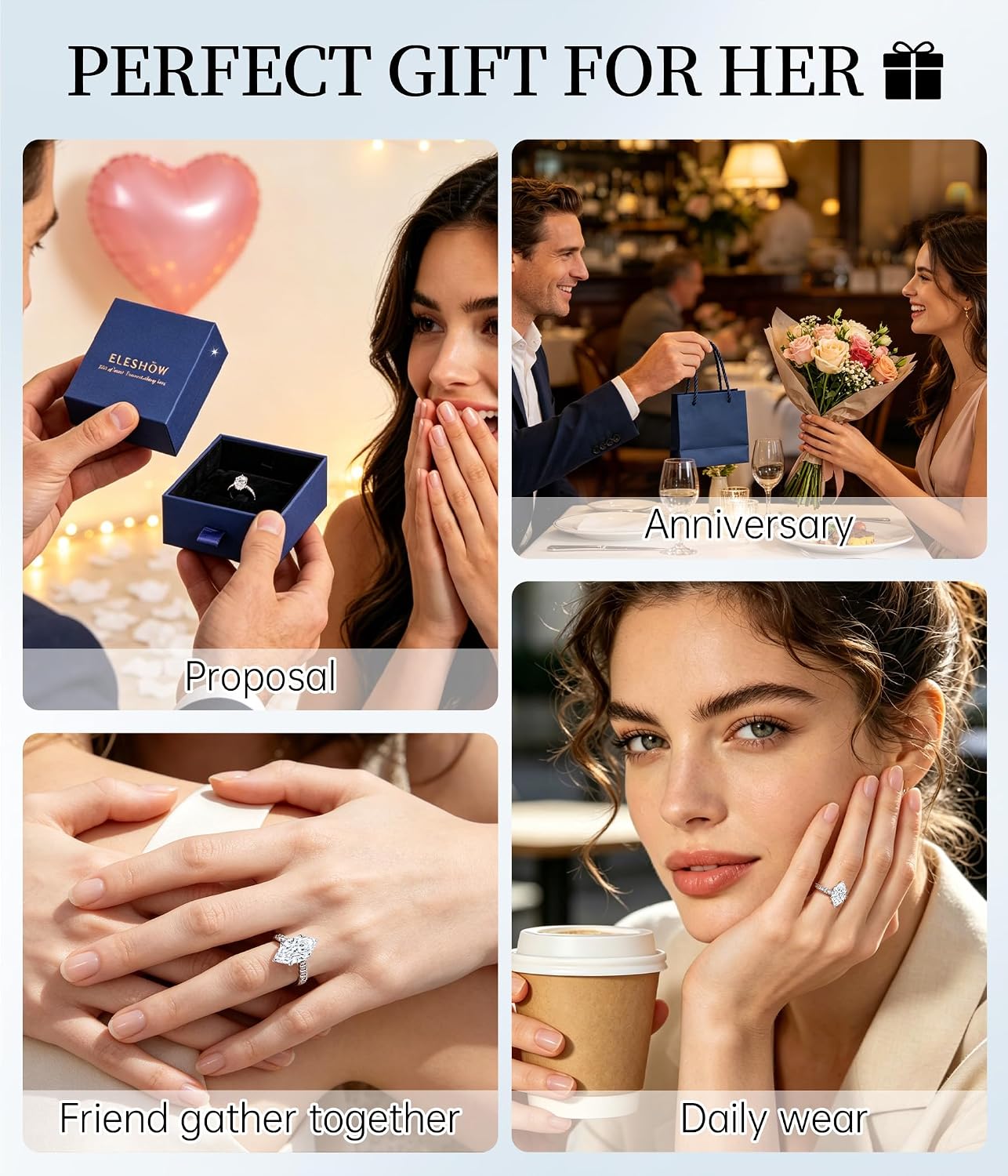 EleShow Moissanite Engagement Rings for Women, Promise Rings for Her