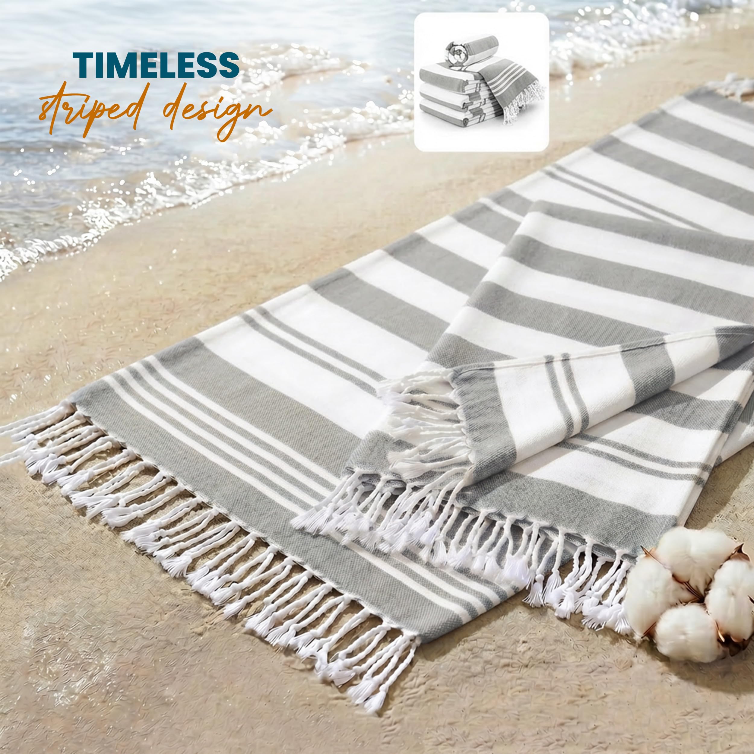 Utopia Towels Peshtemal Lot de 4 Serviettes de Plage Turques 100% Coton résistantes au Sable, légères, à séchage Rapide, pré-lavées, Grandes Tailles, (100 x 183 cm), Gris Frais