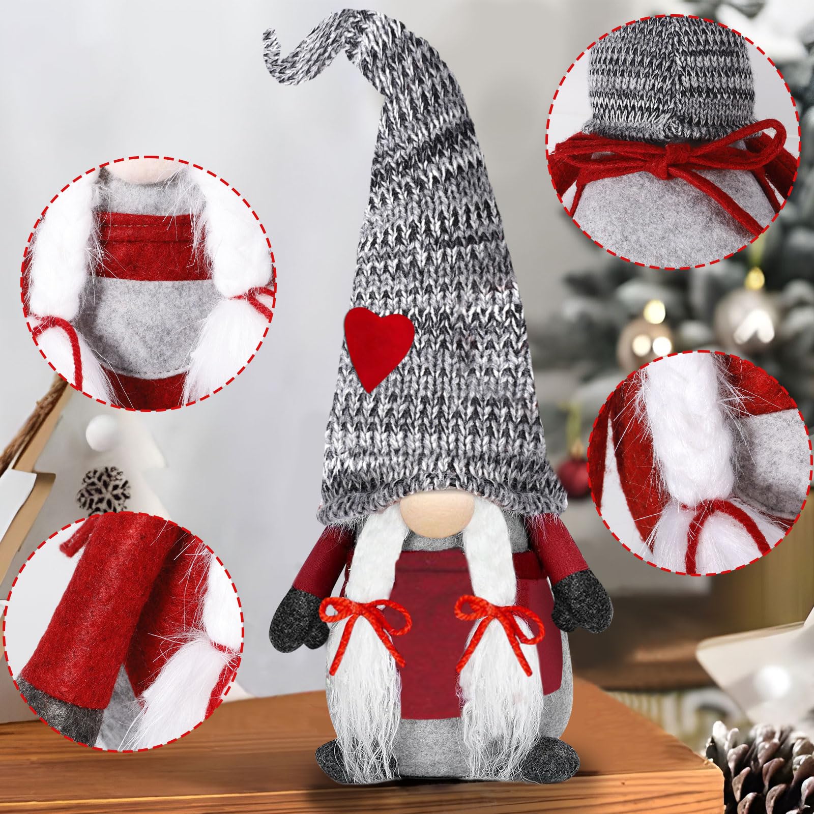 2 Gnomi Di Natale Peluche - Decorazioni Natalizie Per La Casa - Set Con Babbo Natale Gnomo Bianco E Grigio (15x26 Cm) - 4