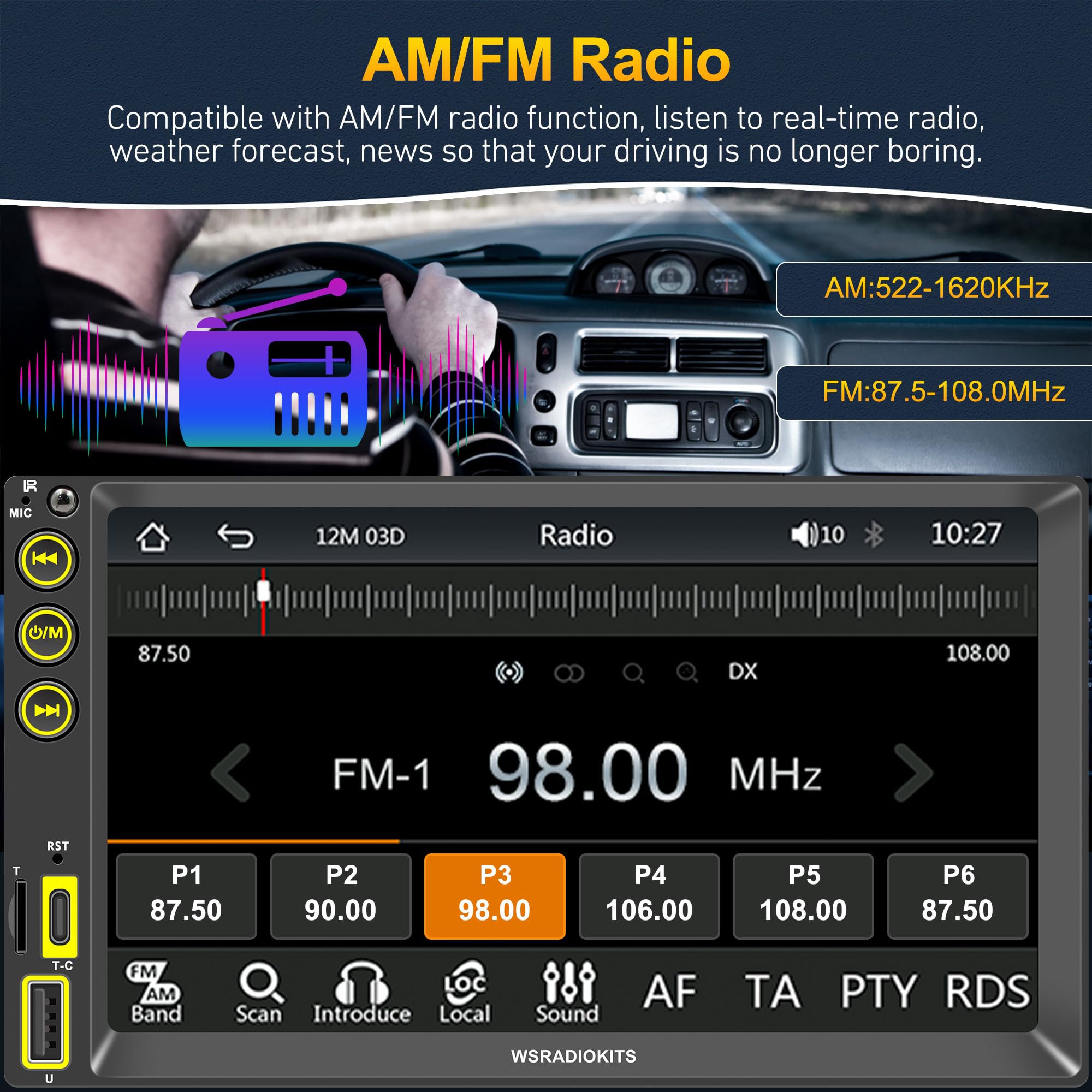[Aggiornamento] A-pple CarPlay & Android Auto Autoradio 2 Din, ricevitore multimediale digitale da 7 pollici, doppia radio DIN con schermo, telecamera posteriore, mirror link, RDS/FM/AM/Phone GPS Navi