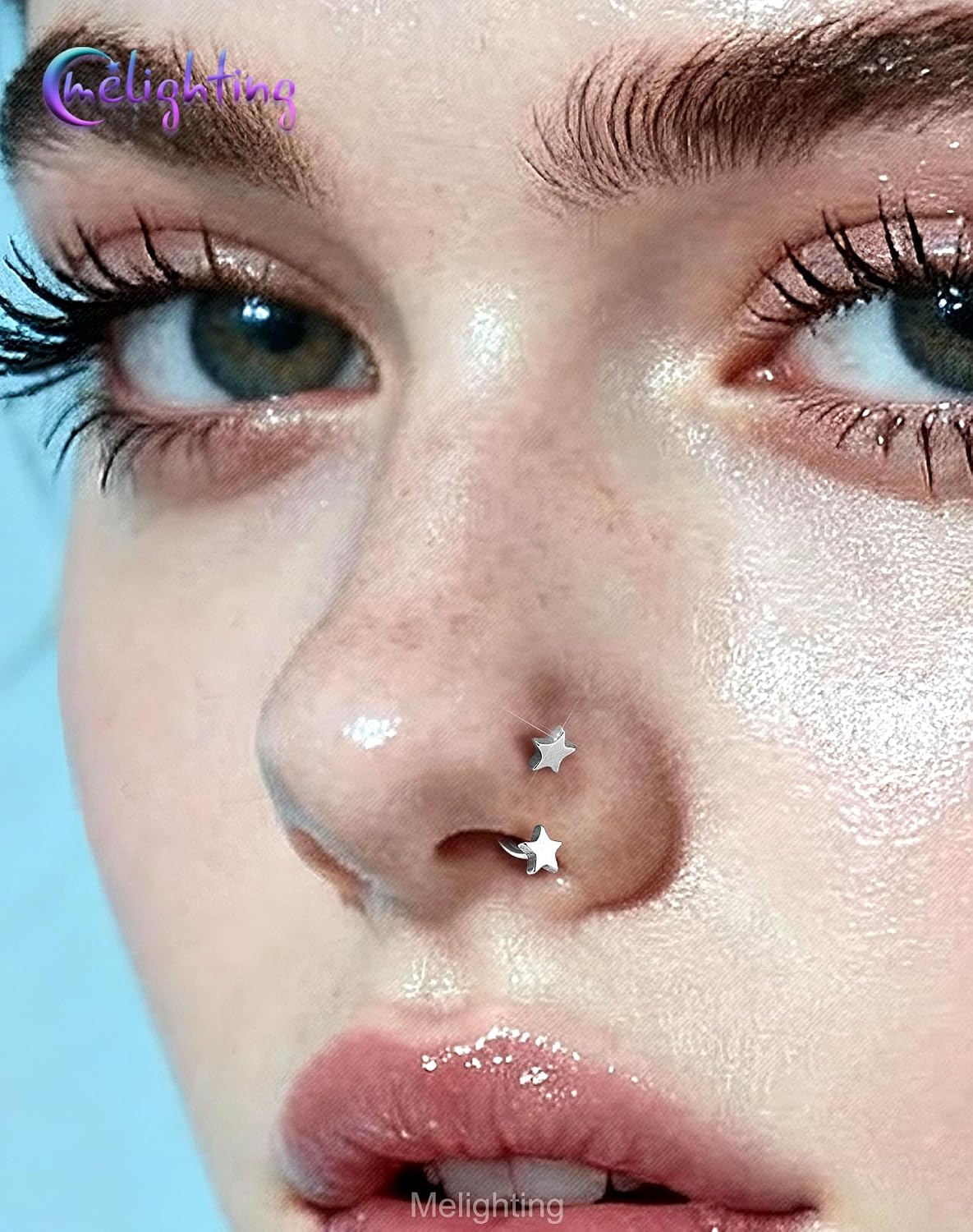 Melighting 20G Star Horseshoe Nose Rings Hoop, Threadless Nose Piercing with Piercing Taper Ball Grabber Tool 316L Stainless Steel, Heart Septum Lip Helix Rook Piercing Jewelry for Women 7/8 mm
