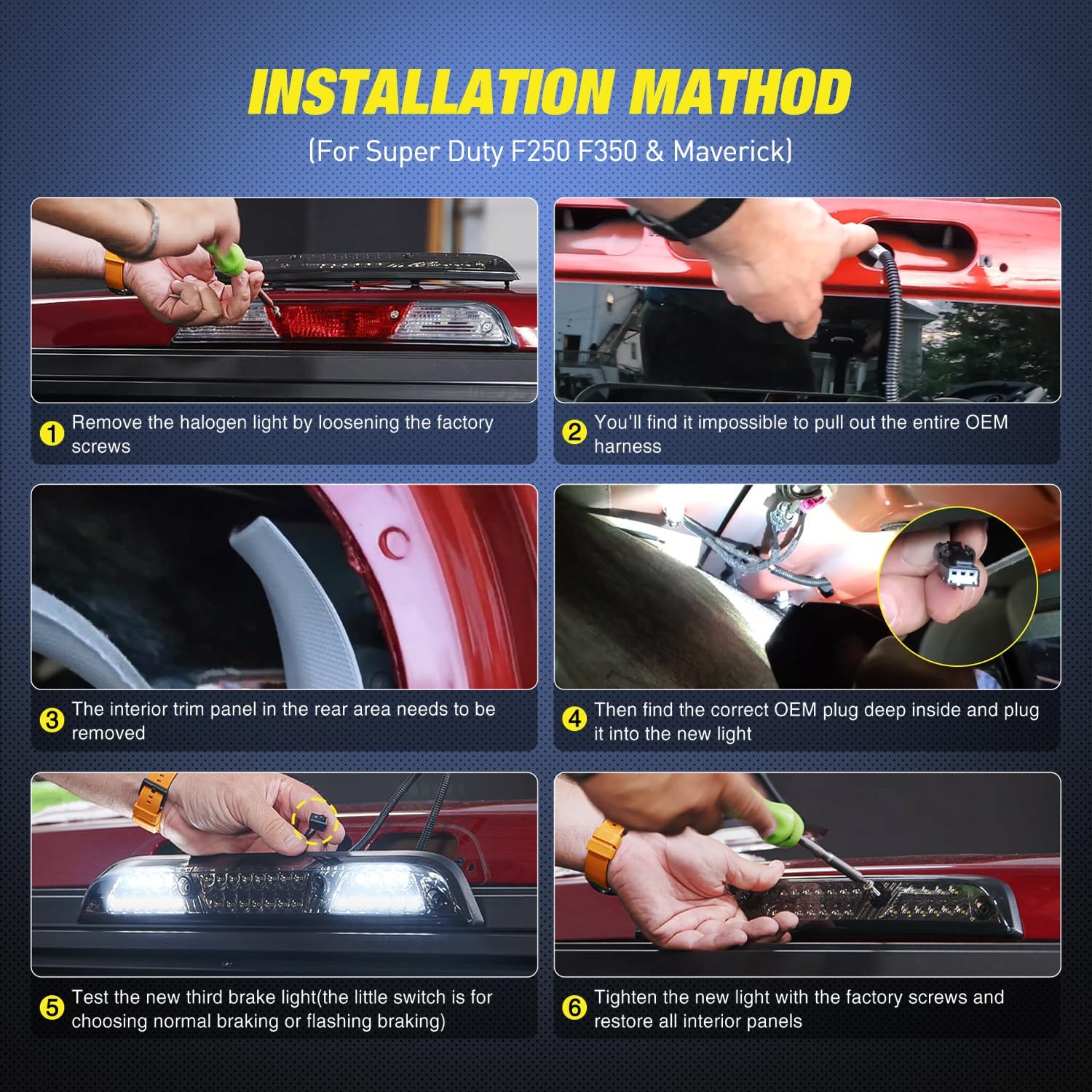 Nilight Third Brake Light Tail High Mount 3rd Stop Cargo Reverse Lights Smoked Lens Compatible with Ford F150 2015 2016 2017 2018 2019 2020 Super Duty F250 F350 2017+ Ranger 2019+ Maverick 2022+