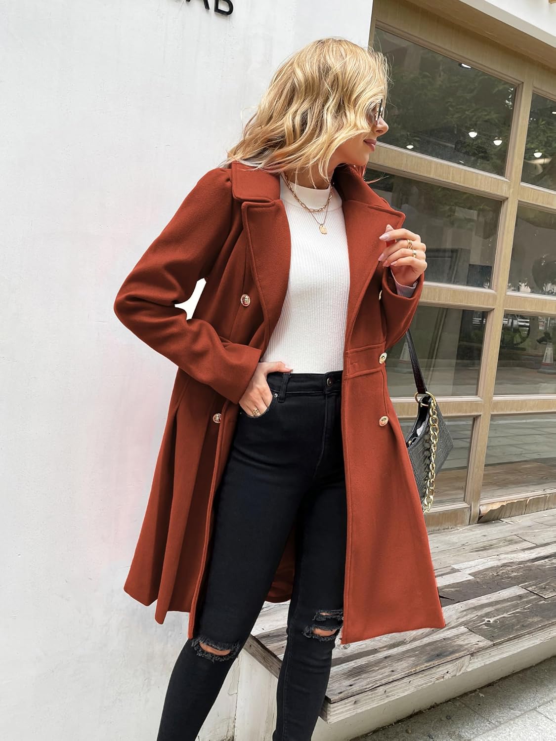 GRACE KARIN 2024 Women's Fashion Trench Coat Notch Lapel Double Breasted Thick A Line Pea Coats Jacket with Pockets(S-2XL) - Image 3