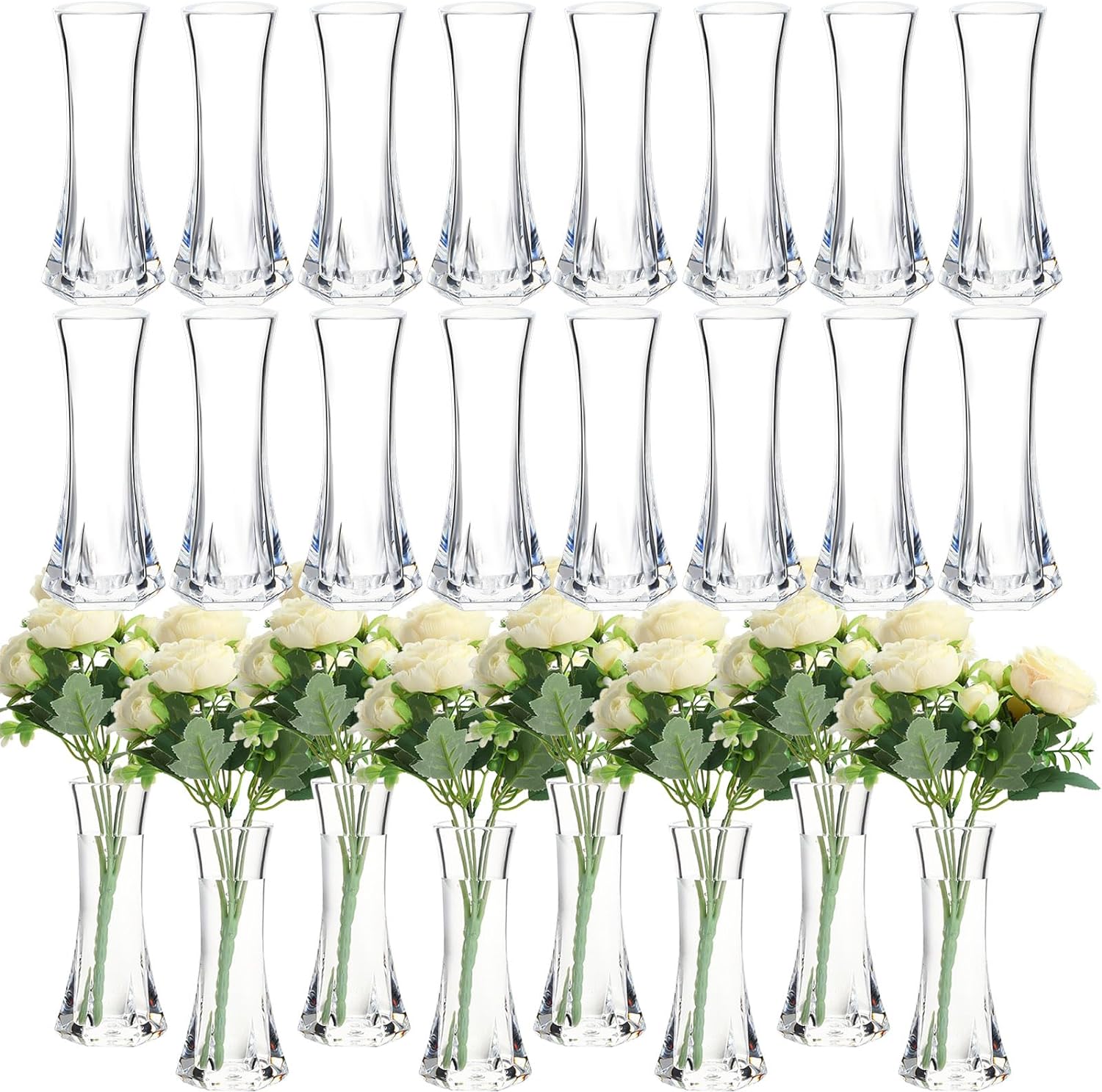 Mumufy 24 Pcs Acrylic Bud Vases Bulk Small Clear Container for Flowers Height Shatterproof Plastic Crystal Bud Vase for Centerpieces Wedding Home Table Decorations Formal Dinners