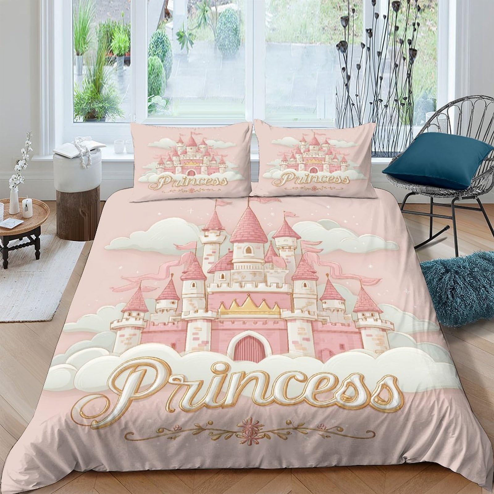 Ctjqhvkz Style-6 3D Printed Pink Castle Fitted Sheet Microfiber Soft Princess Bed Cover For Bedroom Dorm Mattress Protection Decor 112 Single（135X200cm）