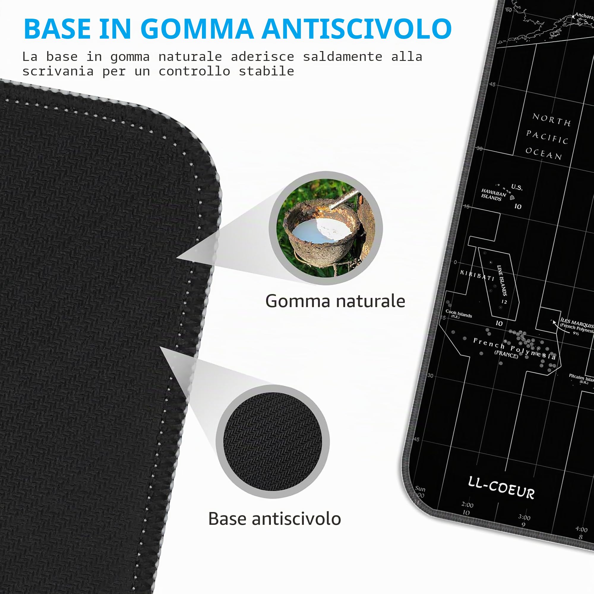 LL-COEUR XXL Gaming Tappetino per Mouse Pad Mappa del Mondo Computer Scrivania Mat (1200 x 500 x 2 mm)