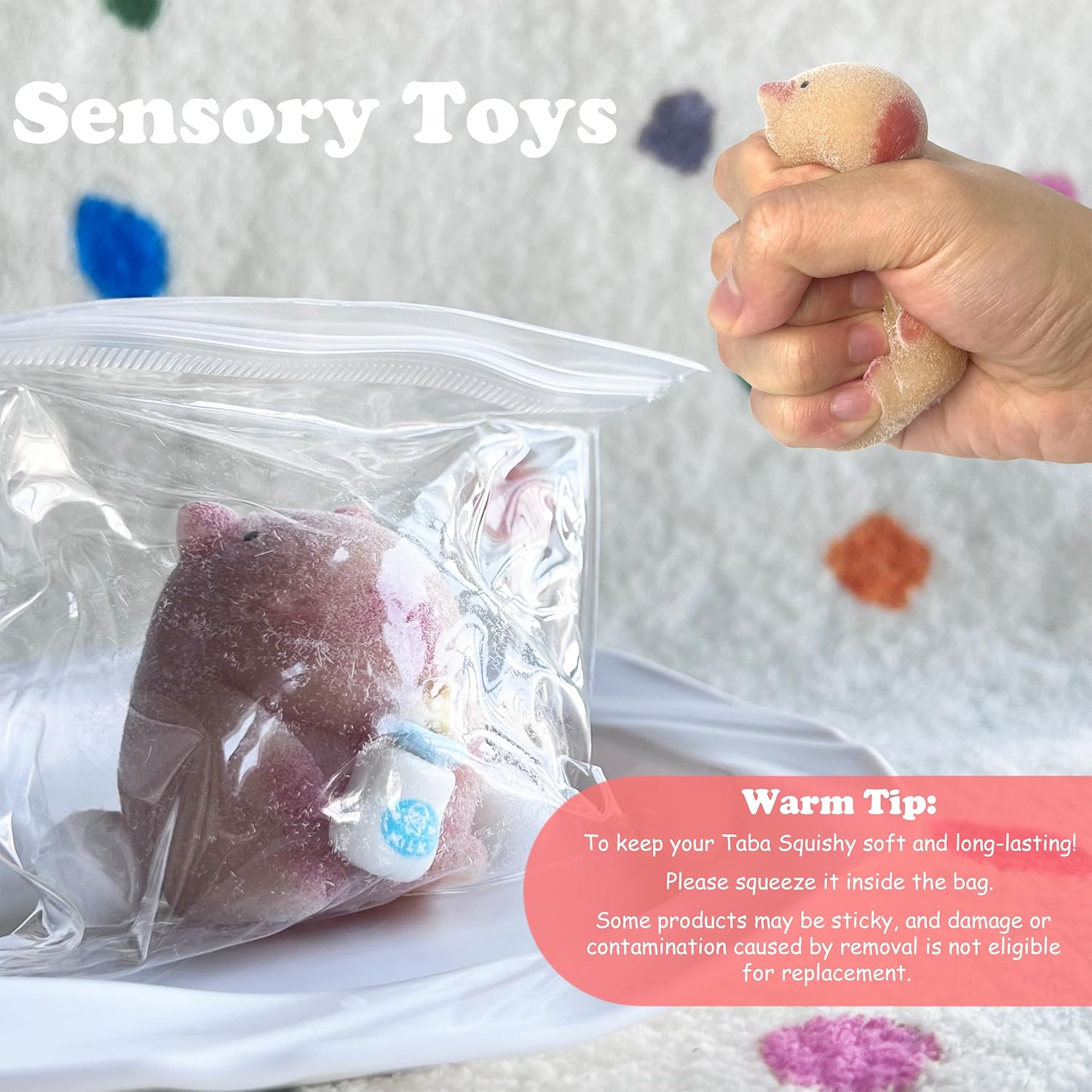 ZTATU Capybara Taba Squishy Fidget Toys for Kids - Fufu Squishy Stress Ball - Sensory Squeeze Ball Stress Relief Toy - Party Favors for Kids 8-12, Classroom Rewards, Easter Basket Stuffers (Furry)