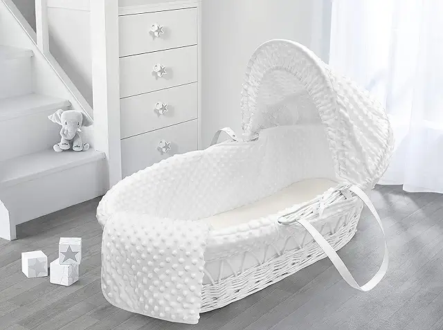 Couffin en osier blanc pour bébé - Panier avec matelas hypoallergénique
