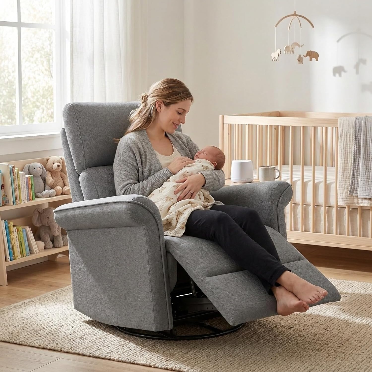 Havora Power Swivel Rocker Recliner for Nursery, Compact 29.9” Electric Glider Recliner Chair for Small Spaces, 270° Swivel, Quiet Rocking Nursing Chair for Living Room Bedroom, Dark Gray