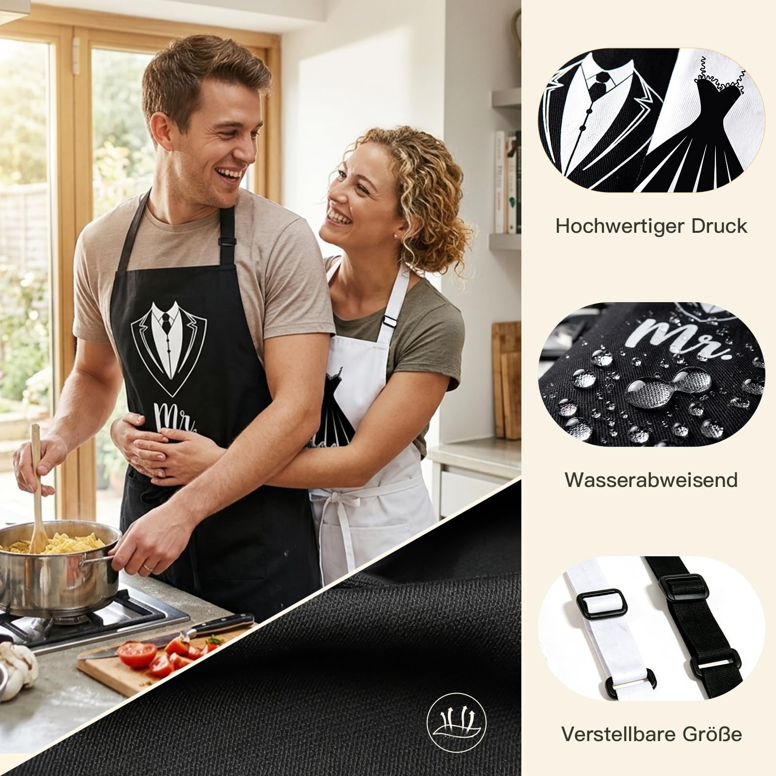 MOTONG Hochzeitsgeschenke für Brautpaar, 7 in 1 Geschenk Hochzeit Mr Mrs Personalisierte Gläser Schürze Handtuch und Karte, Hochzeitstag Verlobungsgeschenk Paar Geschenke Pärchen Jahrestag Geschenk