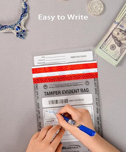 Miniatura 10 de 100 bolsas de depósito bancario de negocios de 9 x 12 pulgadas, bolsa de seguridad de alto nivel a prueba de manipulaciones, bolsa de plástico