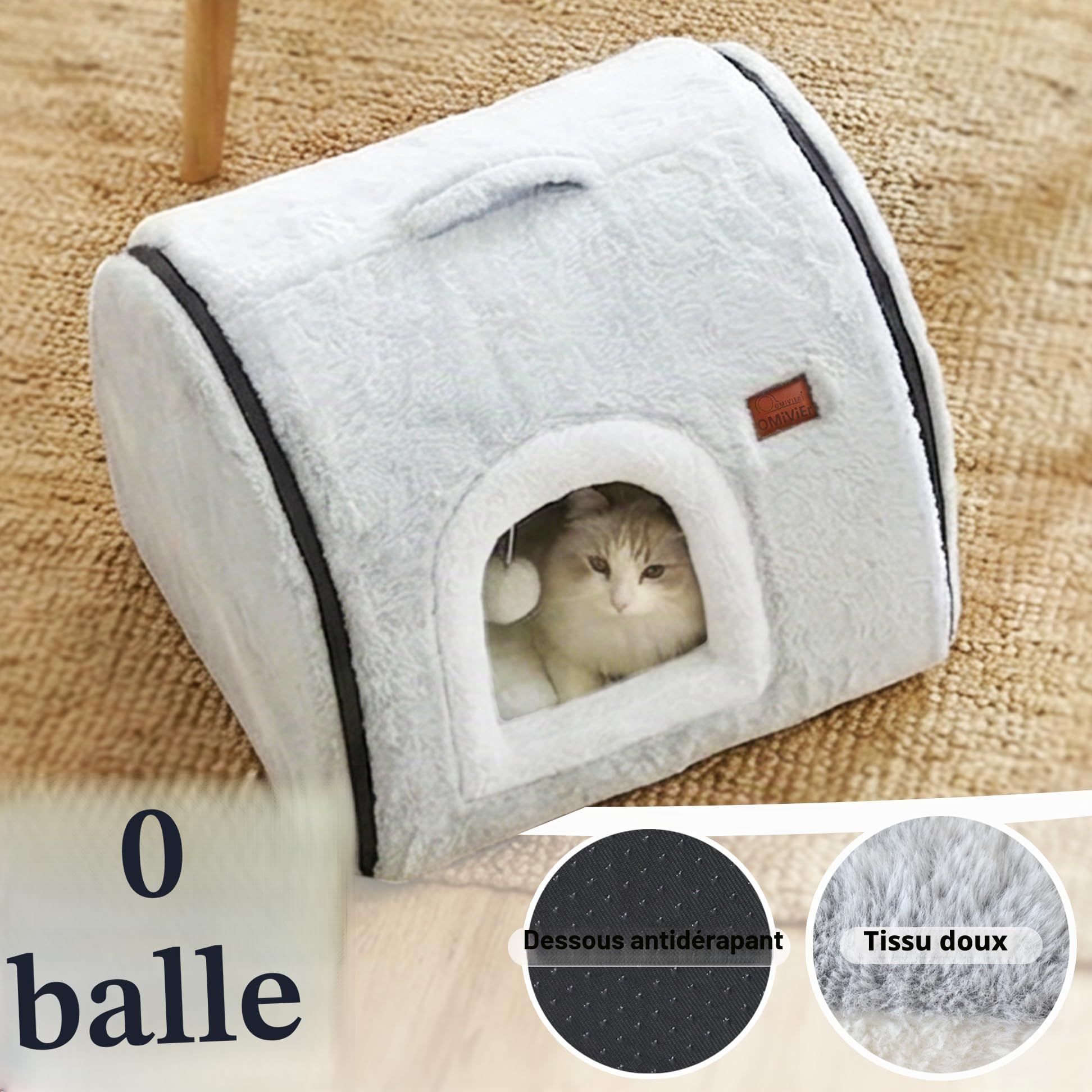 Lit pour Chat d'intérieur Doux et Confortable, avec Coussin rembourré Amovible et Lavable, lit fermé pour Chat, cachette, Tente pour Petit Chien (Gris)