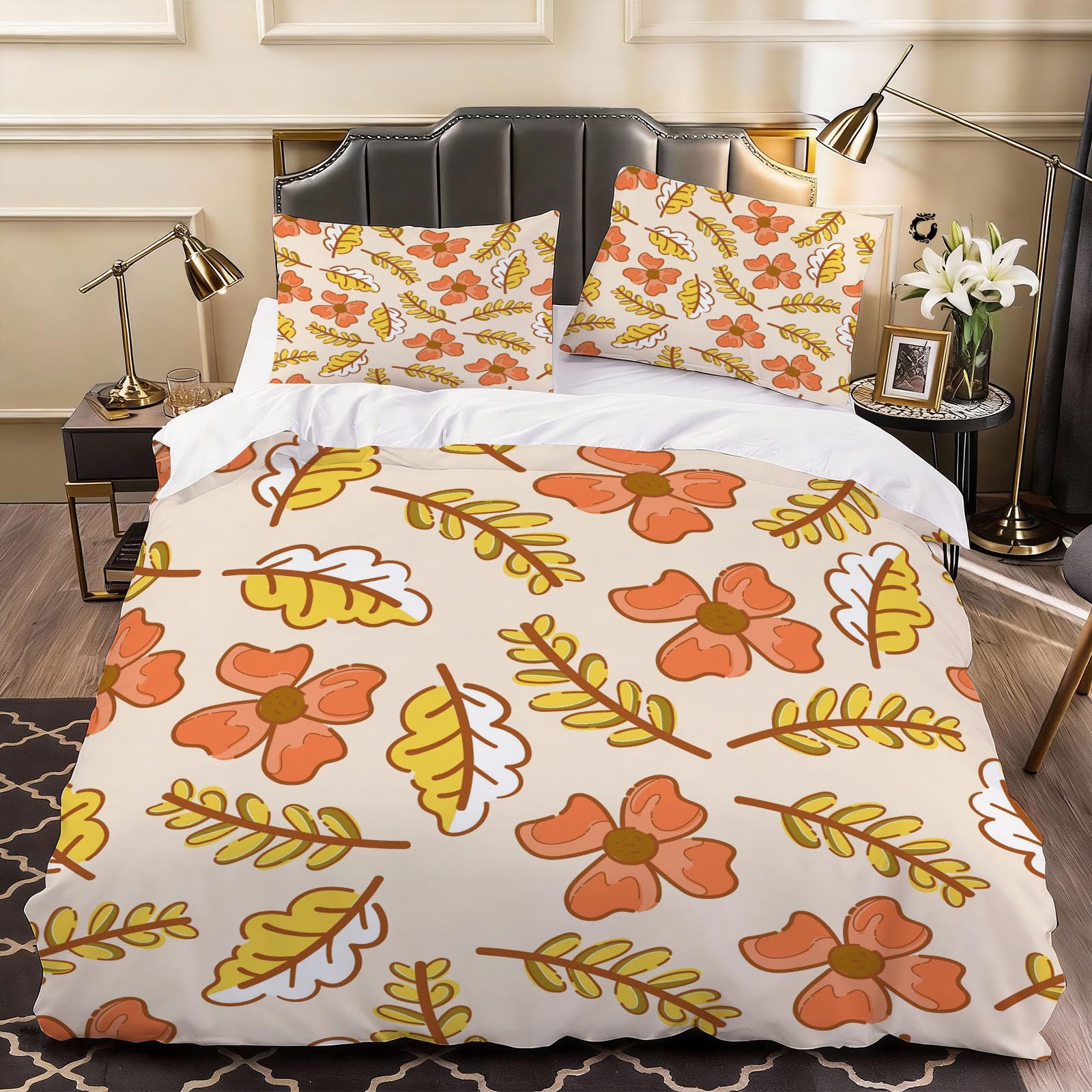 3D Leaves Duvet Cover Cartoon Bedding Double Bed Set, Soft Microfiber Comforter Cover Printed with Zipper Closure Quilt Coverr 200x200 cm and 2 Pillowcases