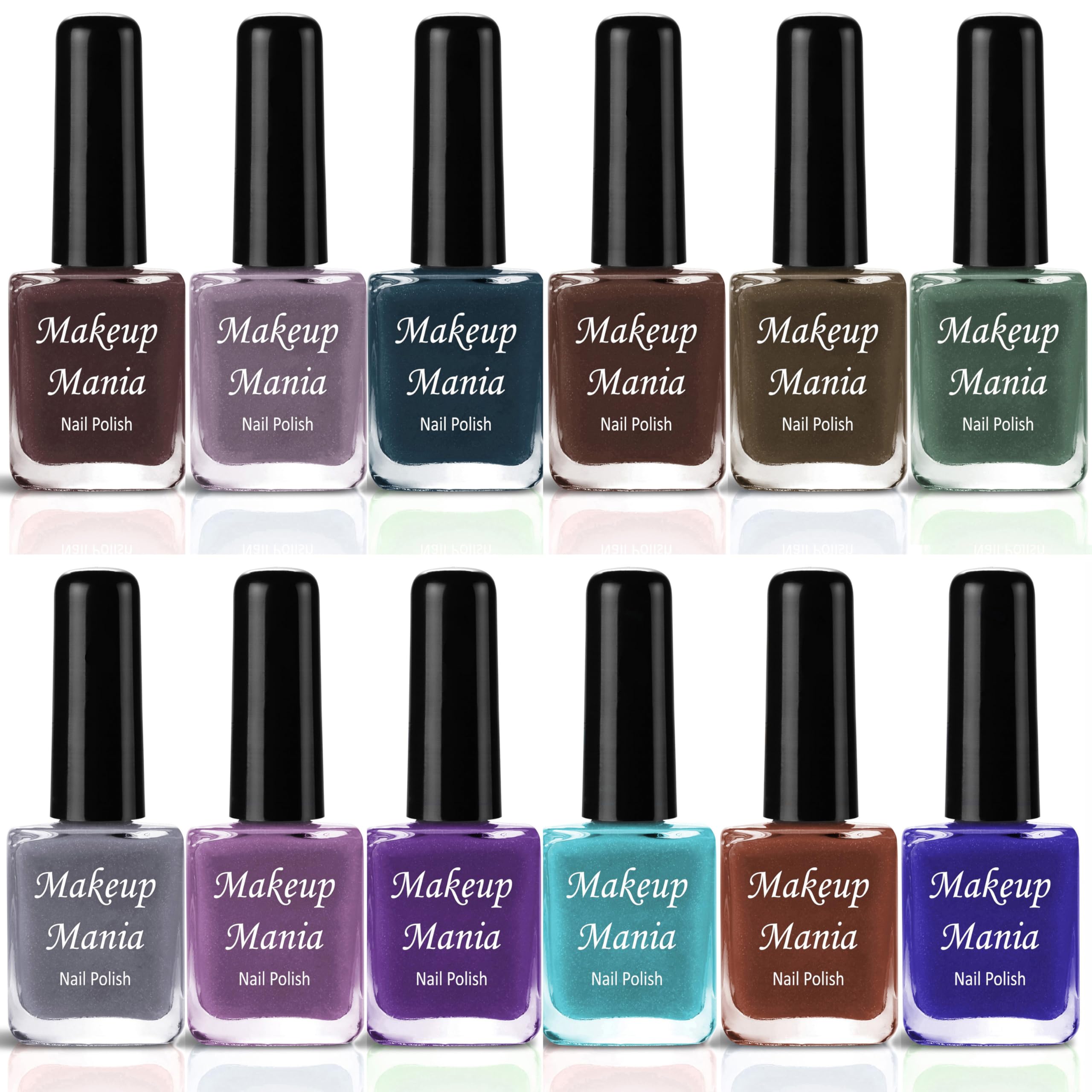 Makeup Mania Nail Paint Colours, High Pigment, Shining Matte Finish Nail Polish Set Of 12 Pcs(#216)Brown, Purple, Mauve, Sky Blue, Light Purple,6 Ml