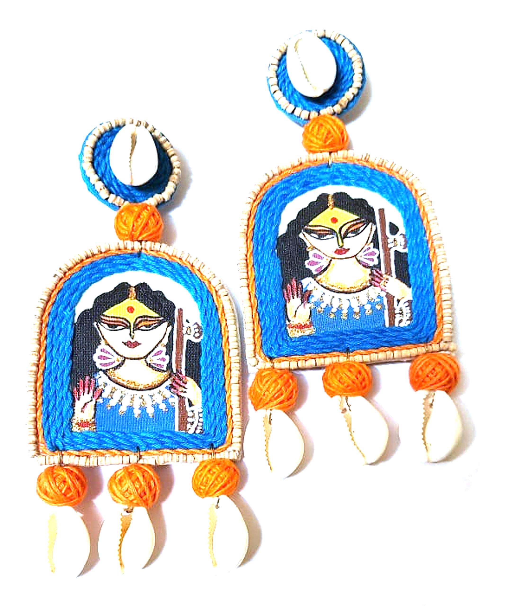 Anindita Unique Design Hand Printed Seashell Jewelry Cowrie Blue Saraswati Earrings Girls/Women (Light weight free size 1 Pair of Earring) (B08VDX39VC) Amazon Price History, Amazon Price Tracker