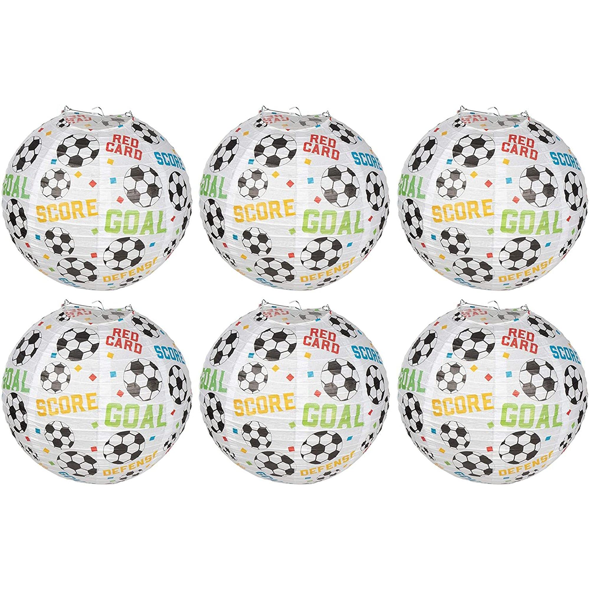Sustainable Greetings Juvale 6-Pack Hanging Paper Soccer Lanterns for Kids Birthday Party Decorations and Sport Theme Parties, 11 Inches - Soccer Centerpieces for Table