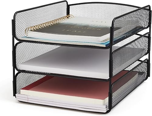 Safco Products 3271BL Organizador de escritorio con bandeja triple de malla en color ónix Negro Black, Blue, White, Wine