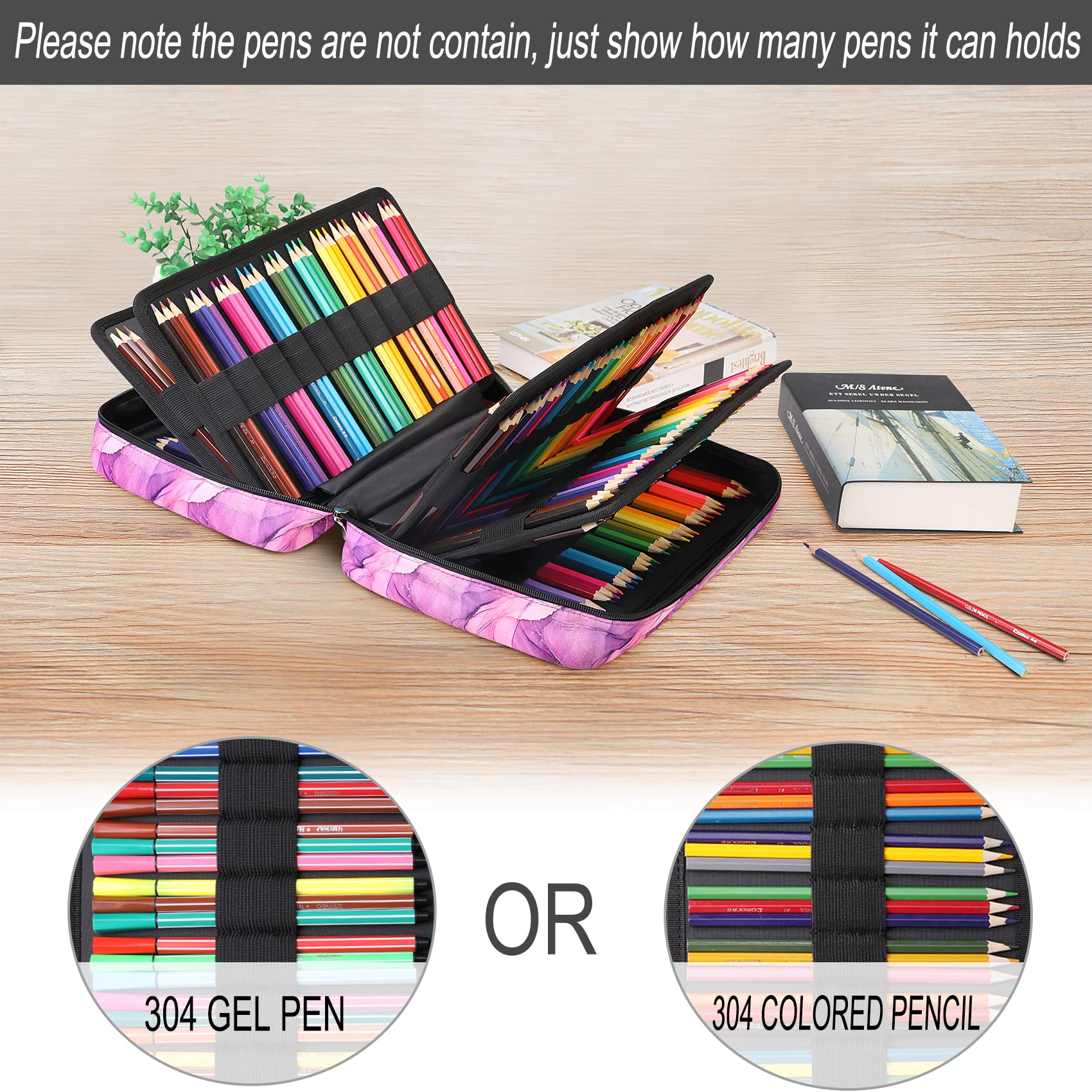 BOMKEE Large Capacity Pencil Case for Adults, 304 Slots Pen Case School Pencil Case Multi Compartments Slot Pen Organizer Bag for Colored Pencils, Markers, Gel Pencils