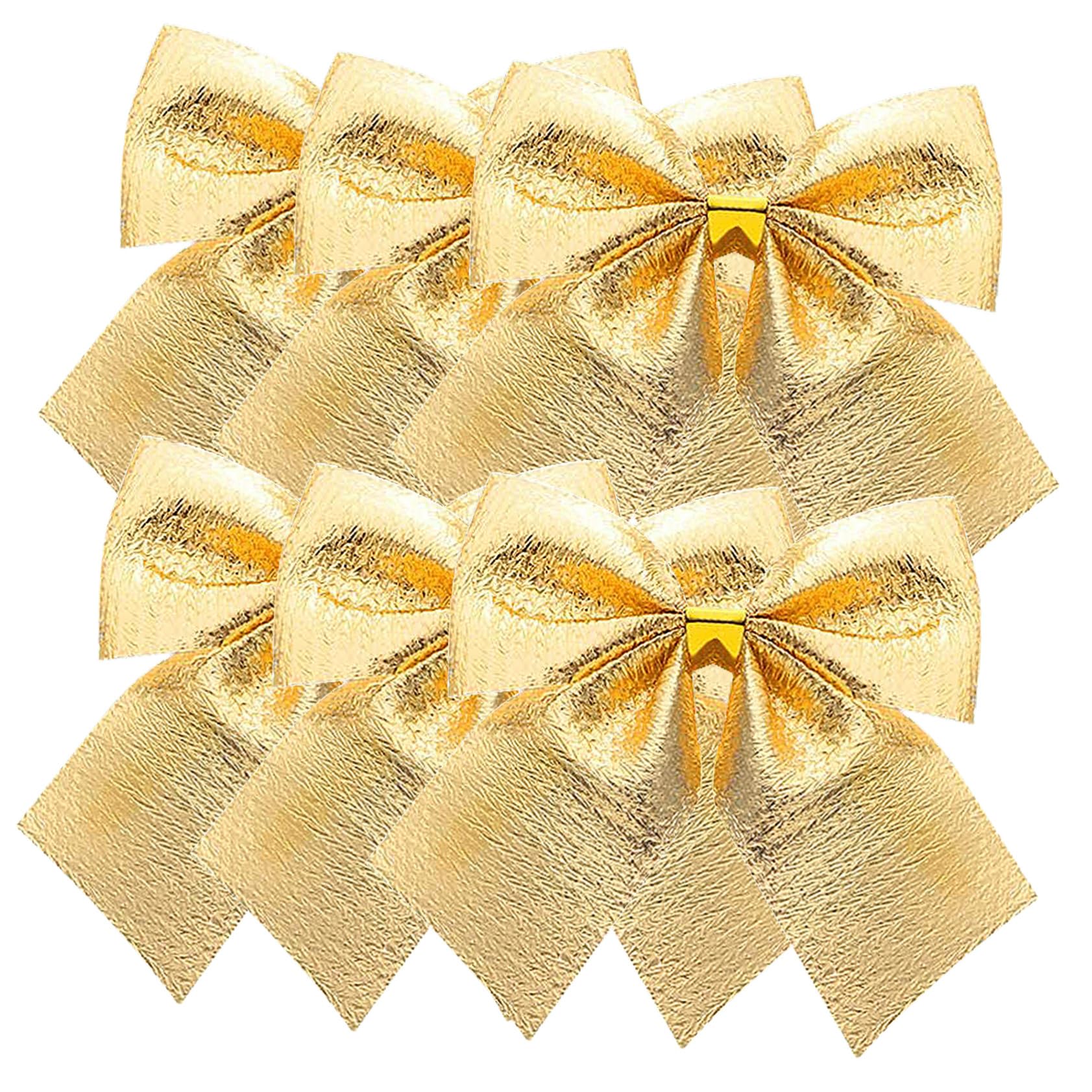 12 Piezas Lazos Dorados de para Árbol de Navidad Decorativos Colgantes Cintas Delicadas para Adornos Festivos y Regalos