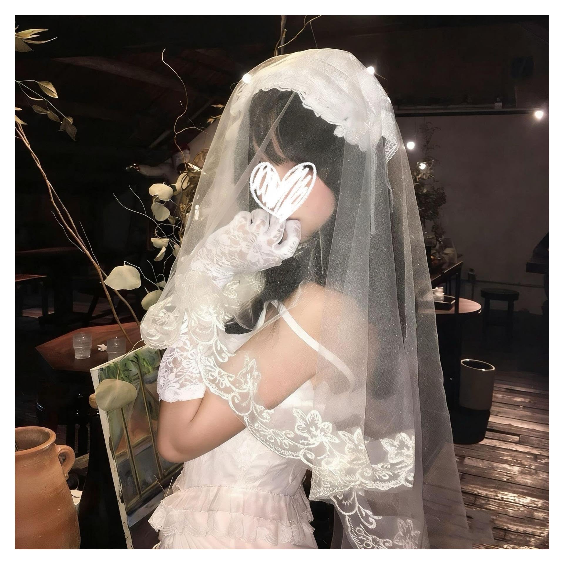 Velo da Sposa Velo di Pizzo Bianco da Donna in Stile Francese