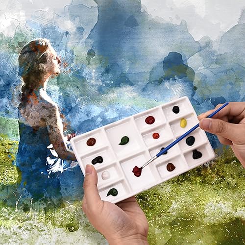 Miniatura 4 de Paleta de pintura de cerámica de 8 pulgadas 14 Wells Artist, rectangular de cerámica de 14 pozos, color blanco