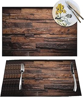 Dark Wood Placemats Set of 4 Vintage Natural Wooden Board Place Mats Rustic Farmhouse Rectangle Table Mat Washable Placemat for Party Kitchen Dining Indoor Outdoor Decor 12x18 Inch