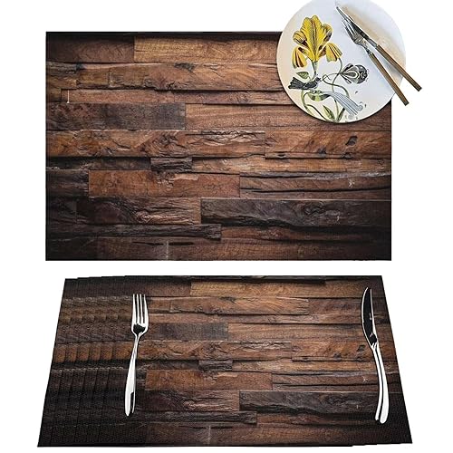 Dark Wood Placemats Set of 4 Vintage Natural Wooden Board