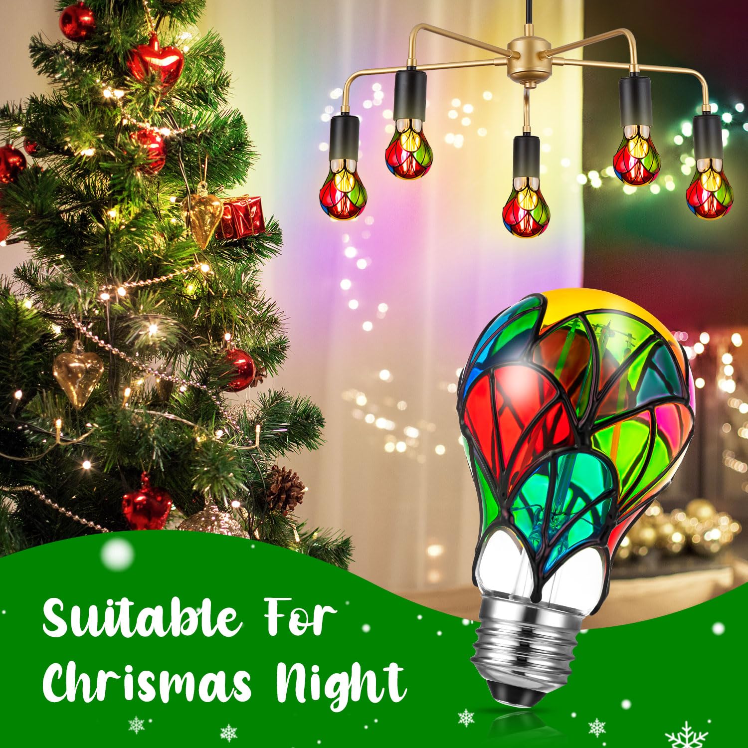 ALDMIO Led Stained Glass Light Bulbs, Fancy Colored Decorative