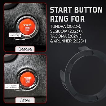 AJT DESIGN Start Button Ring Compatible with Toyota Tundra 2022+,Tacoma 2024+,4Runner 2025+, Sequoia 2023+ | Chrome Delete Finish | Impact Resistant Plastic Push Button Ring | Made in USA - Black