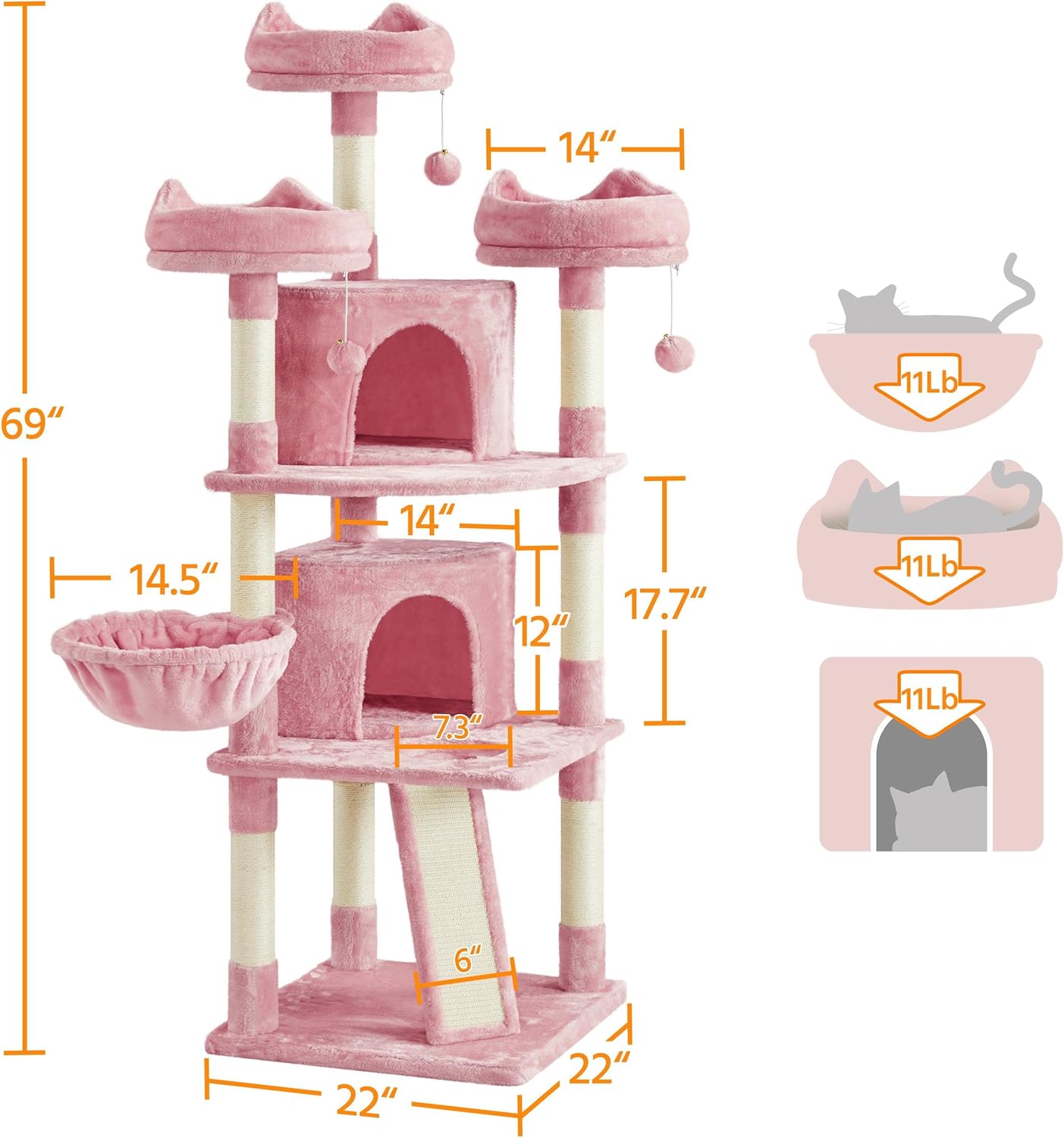 review Topeakmart Cat Tree Big Cat House Plush Cat Tower with Caves Condos, 69in Multilevel Cat Tree for Kittens Cats and Pets